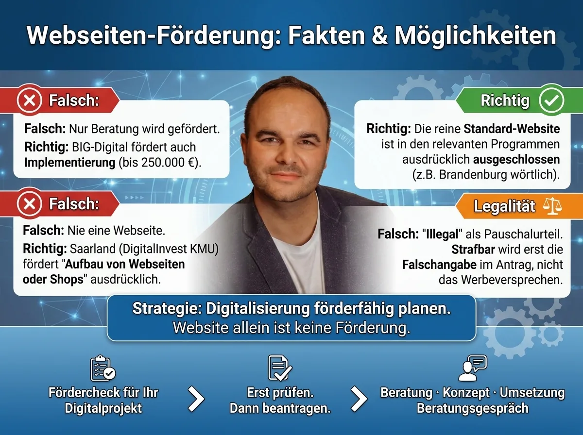 Prüfung eines Förderangebots für eine Unternehmenswebseite