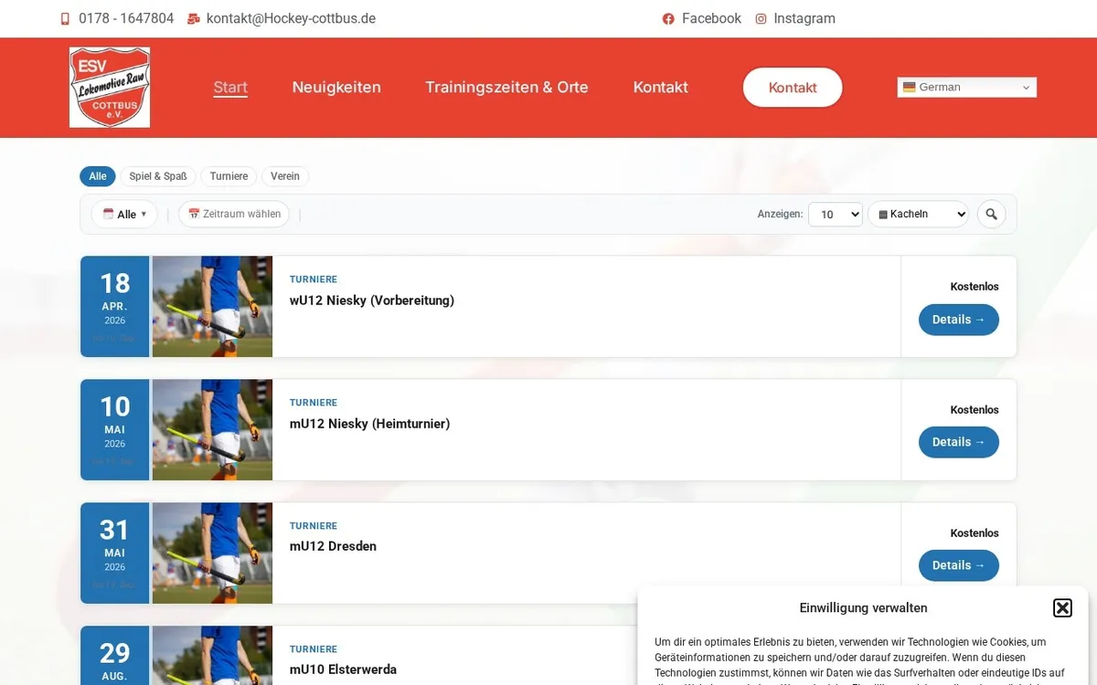 Website-Vorschau: Hockey Cottbus