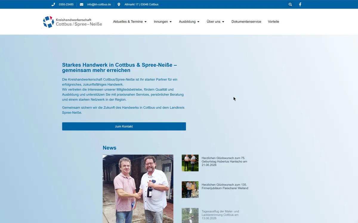Website-Vorschau: Kreishandwerkerschaft Cottbus/Spree-Neiße