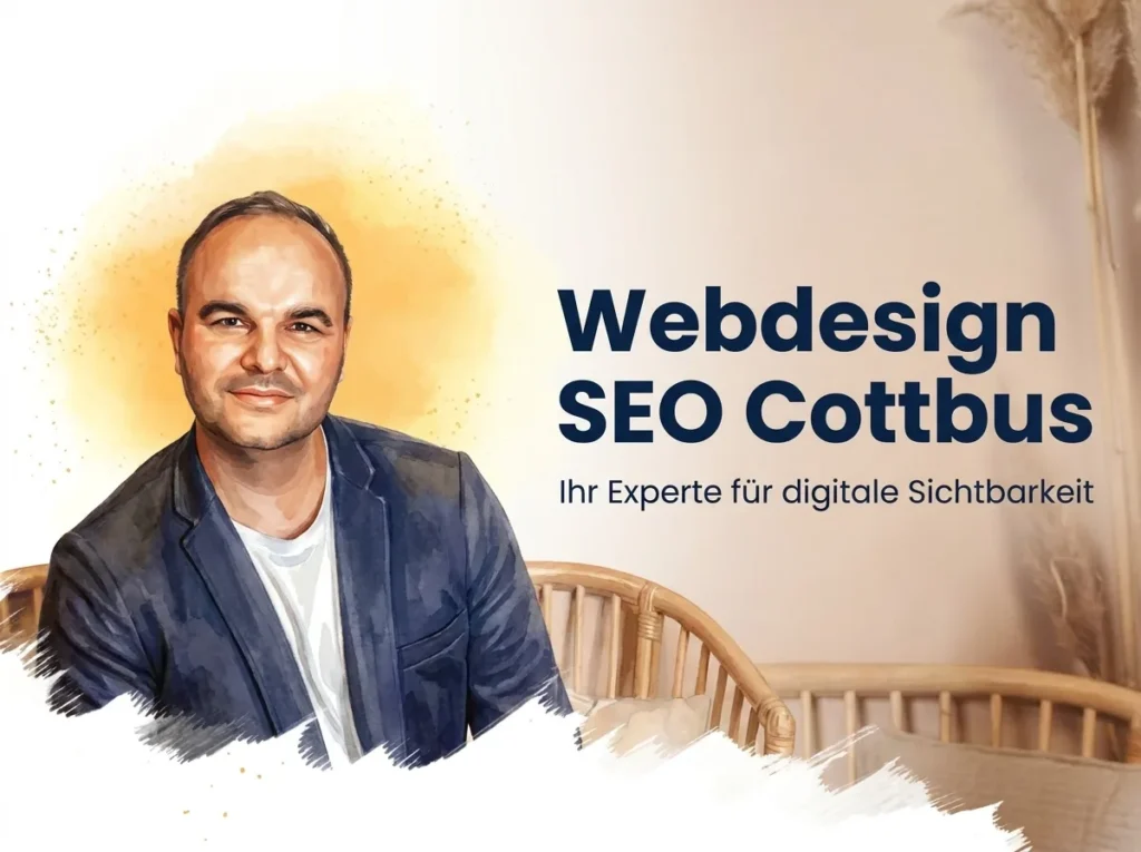 Philipp Ramsch, Webdesign SEO Cottbus Experte sitzt auf Stuhl mit gelbem Hintergrund und präsentiert digitale Sichtbarkeit