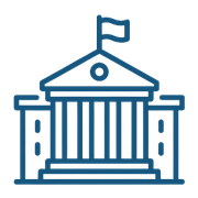 Regierungsgebäude-Icon mit Flagge symbolisiert öffentliche Verwaltung und staatliche Dienstleistungen für Webdesign-Projekte